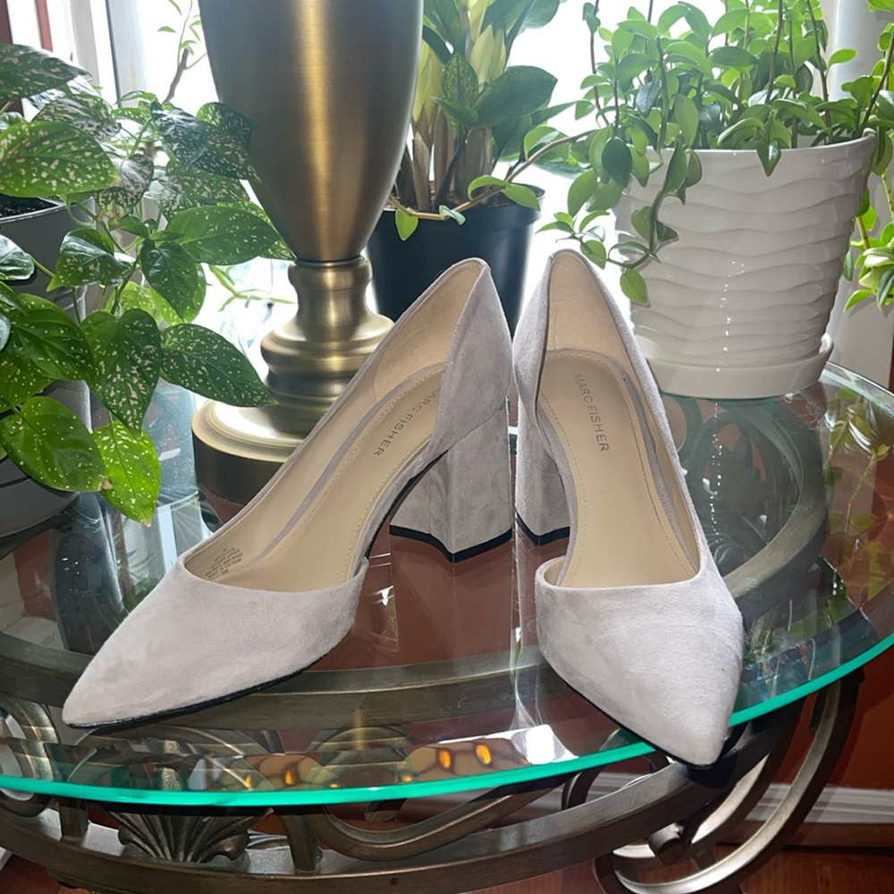 Gray Suede Block Heels